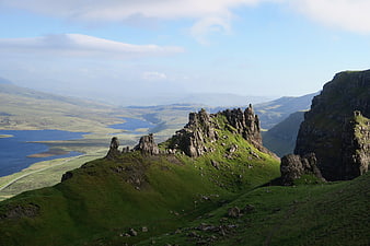 Dramatic Scottish Highlands Landscape with Loch and Rocky Pinnacles