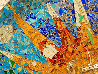 Colorful Gaudi Mosaic Detail Park Guell Barcelona