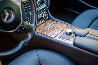 Luxury Mercedes-Benz Interior with Wood Trim and Leather Seats