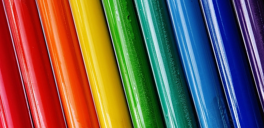 Closeup of colorful plastic rods in rainbow spectrum
