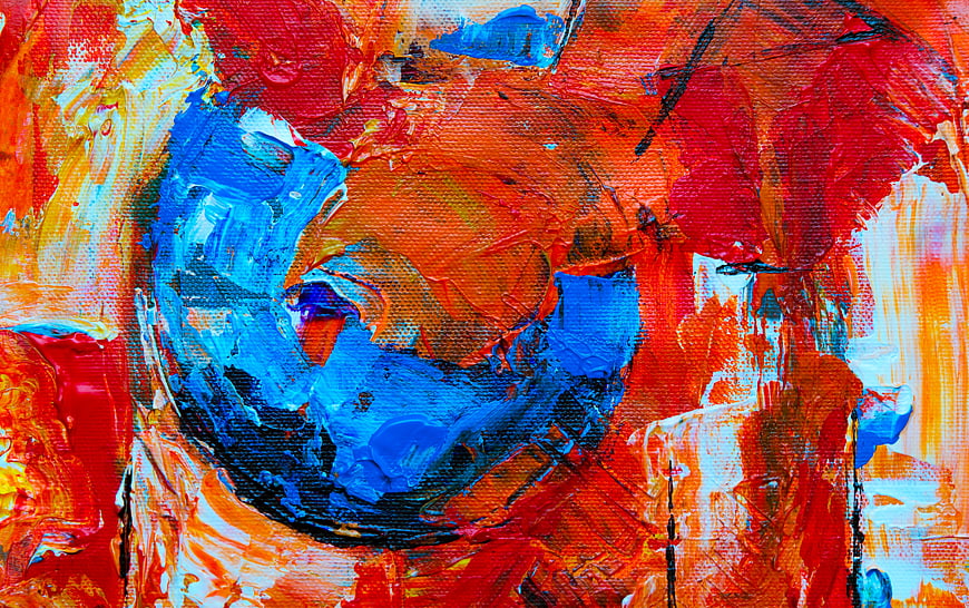 Abstract Acrylic Painting with Blue and Red Brushstrokes
