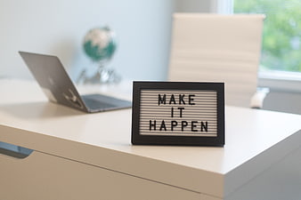 Make It Happen Light Box Sign on Modern Office Desk