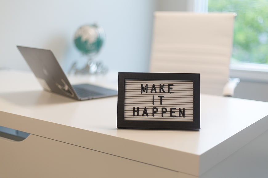 Make It Happen Light Box Sign on Modern Office Desk