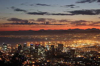 Panoramic View of Los Angeles Skyline at Sunset