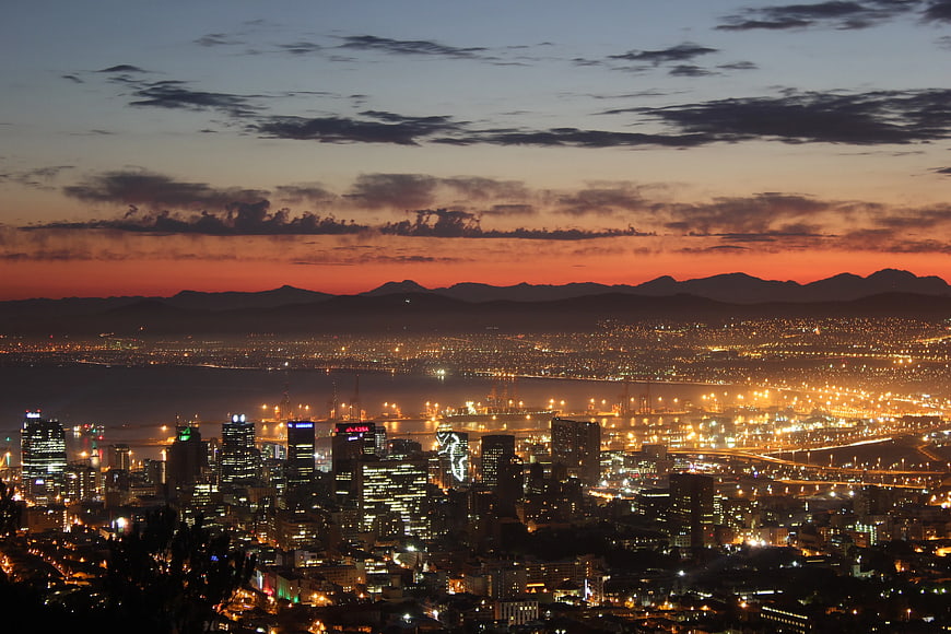 Panoramic View of Los Angeles Skyline at Sunset