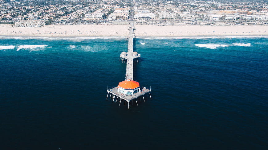 Aerial View of Manhattan Beach Pier and Ocean
