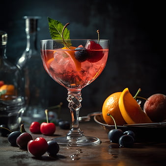 Elegant Rose Cocktail with Fresh Fruit Garnish