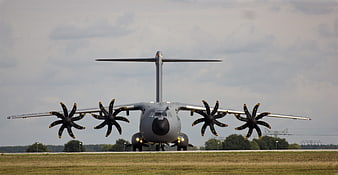 Airbus A400M Military Transport Aircraft Front View On Runway