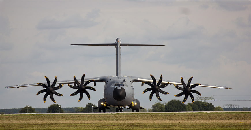 Airbus A400M Military Transport Aircraft Front View On Runway