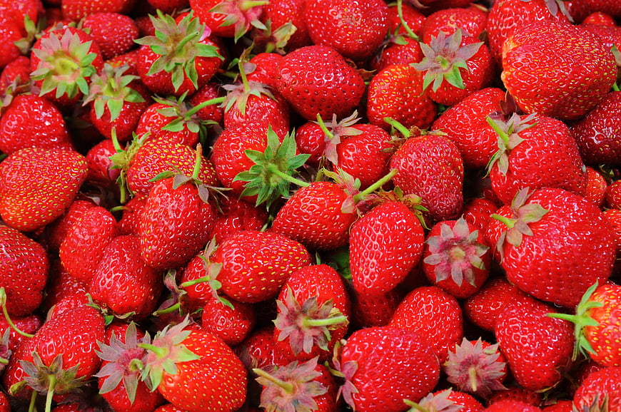 Fresh Ripe Strawberries Pile Close Up