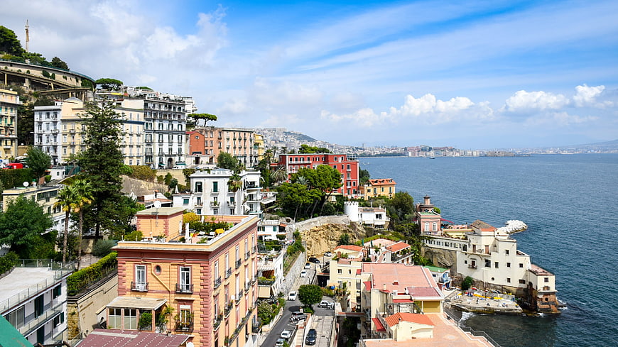 Aerial View of Naples Waterfront and Mediterranean Sea