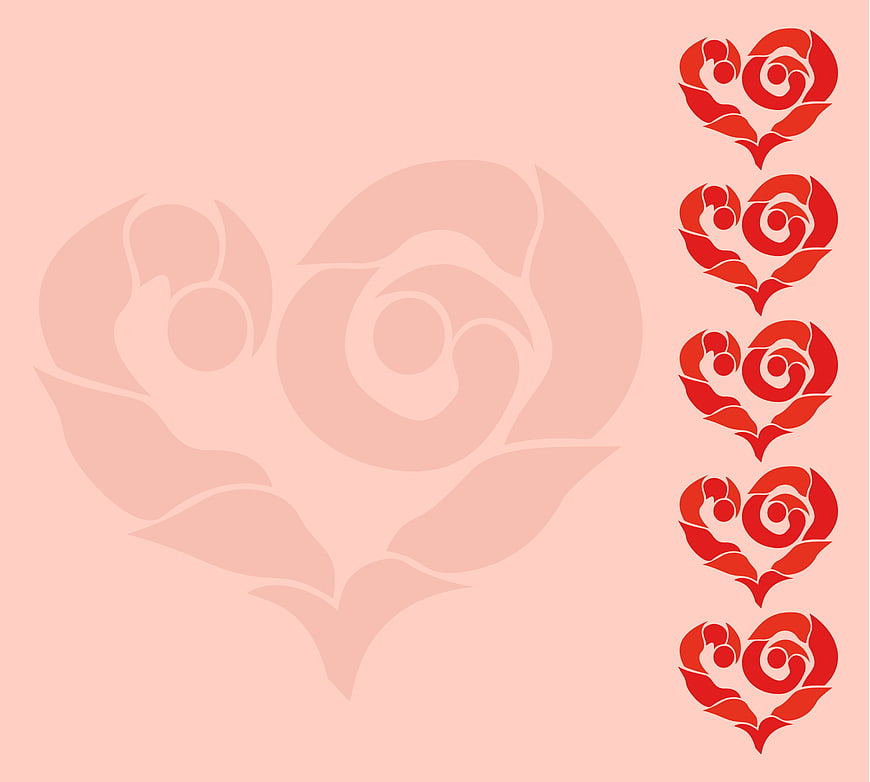 Pink Valentine's Day Greeting Card Background with Red Rose Hearts