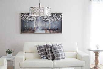 Modern White Living Room Interior with Sofa and Art