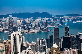 Hong Kong City Skyline View Over Victoria Harbour