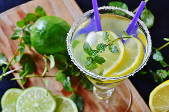 Refreshing Lemonade with Mint and Lemon Slices in Glass