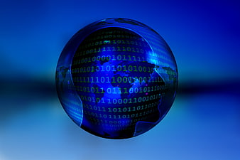 Digital Globe With Binary Code Overlay On Blue Background