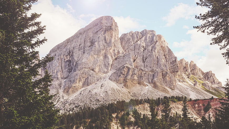 Majestic Dolomites Mountain Peak with Pine Trees