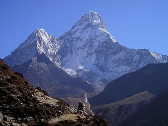 Ama Dablam Mountain Peak with Stupa in Nepal Himalayas