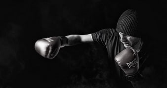 Boxer Punching in Black and White