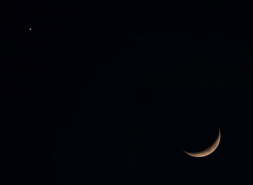 Crescent Moon and Star in Dark Night Sky