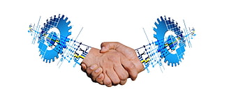 Handshake with digital gears and circuit board technology concept