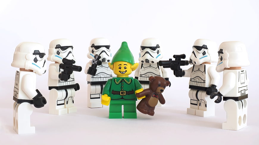 Lego Elf Minifigure Surrounded by Stormtroopers