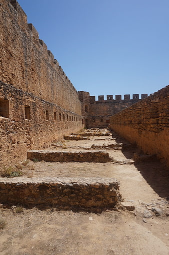Ancient stone ruins of a fortress in Crete, Greece