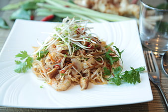 Shrimp Pad Thai Noodles With Bean Sprouts And Fresh Herbs