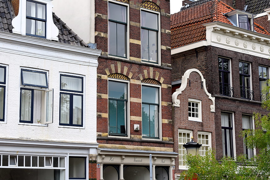 Traditional European Brick and White House Facades