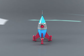 3D Render of Cute Blue and Red Toy Rocket Ship