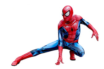 Spider-Man in dynamic crouching pose on white background