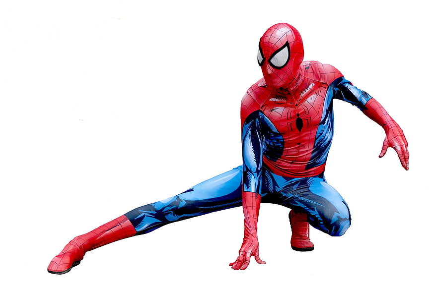 Spider-Man in dynamic crouching pose on white background