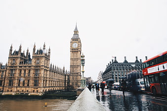 Big Ben and Houses of Parliament on a rainy London day