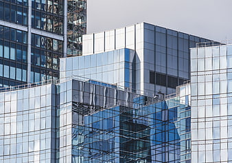 Modern Glass Office Buildings with Reflections