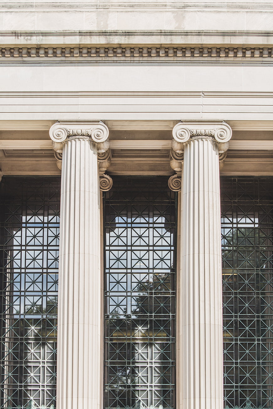 Classical Ionic Columns and Geometric Window Grille Architecture