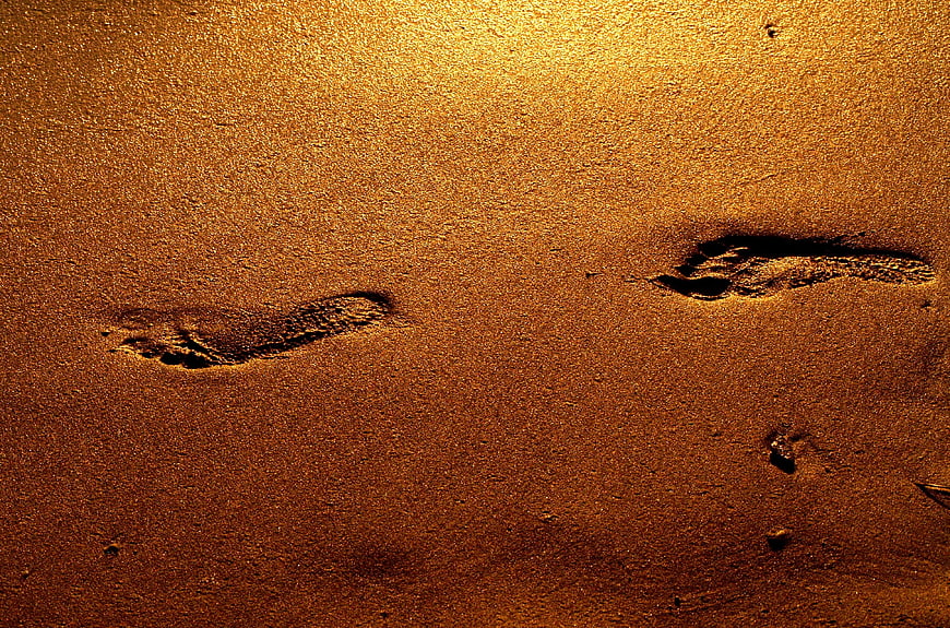 Golden Footprints In Sand