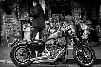Black and White Cruiser Motorcycle on City Street