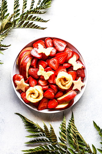 Top View of Fresh Strawberry and Apple Fruit Bowl