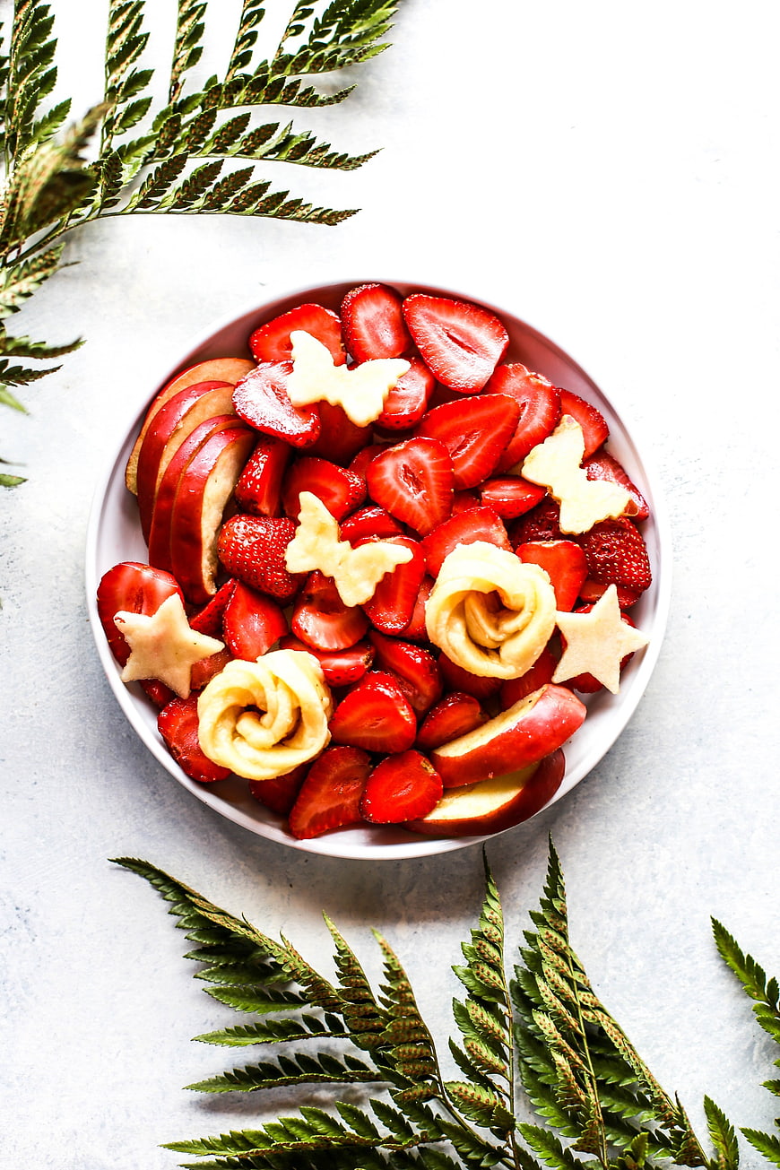 Top View of Fresh Strawberry and Apple Fruit Bowl