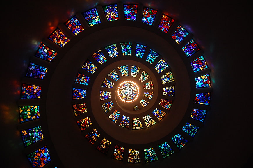 Spiral Stained Glass Ceiling Worms Eye View