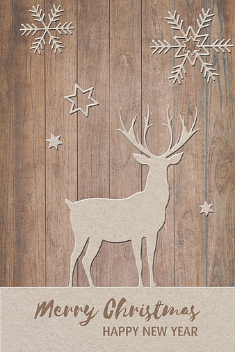Wooden Christmas Deer Greeting Card Design