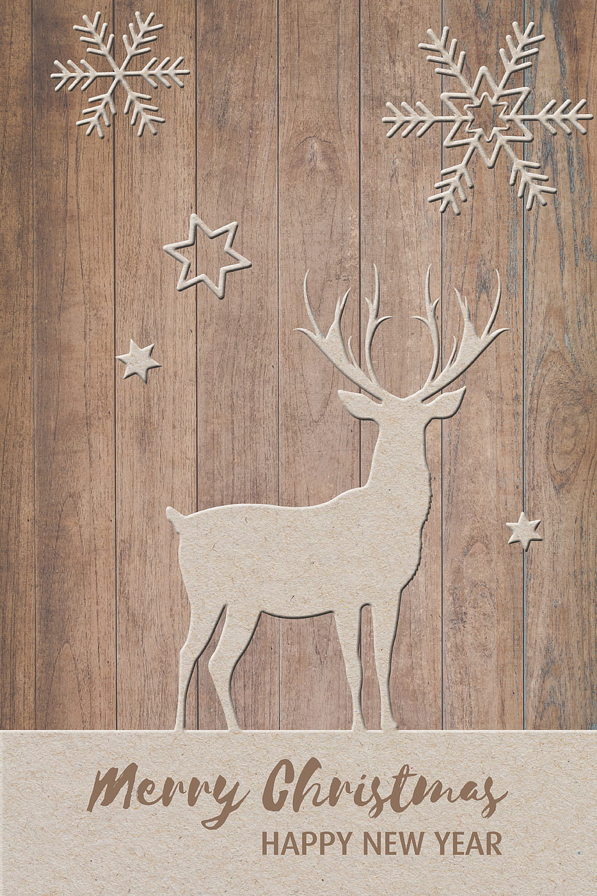 Wooden Christmas Deer Greeting Card Design