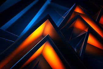 Abstract 3D Geometric Shapes with Glowing Orange and Blue Light