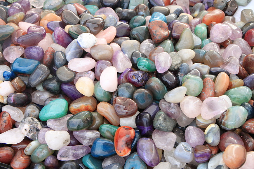 Colorful polished gemstones and semi-precious stones collection