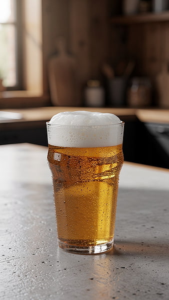 Cold Glass of Beer with Condensation and Foam
