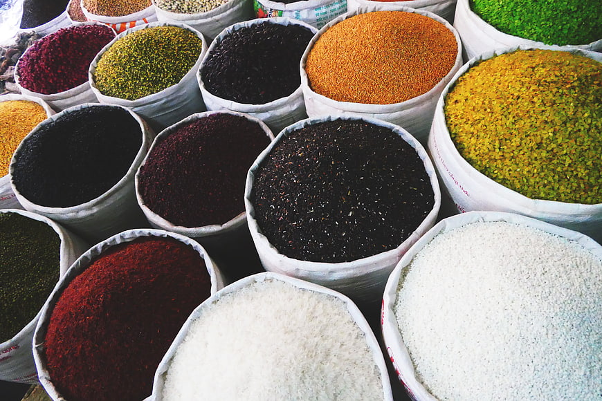 Colorful Assortment of Spices in Open Sacks