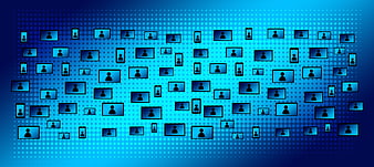 Digital Network of User Icons on Blue Circuit Background
