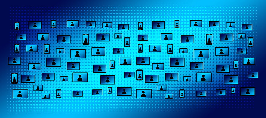 Digital Network of User Icons on Blue Circuit Background