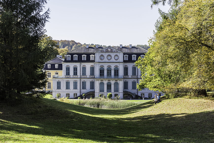 Wilhelmsthal Palace in Calden, Germany with lush green park