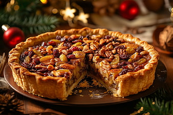 Festive Nut and Fruit Tart with Golden Crust